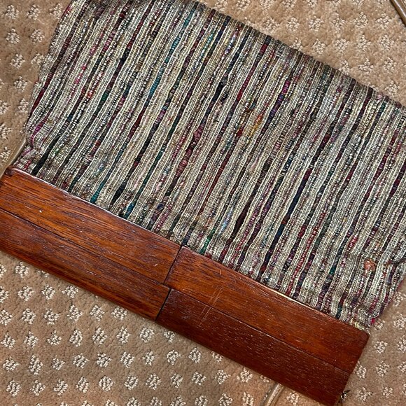 Saddle River Metallic Woven Wood Clutch 80's Y2K Moonlighting 90’s Unique - Picture 15 of 16